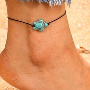 Ocean Dreams Turquoise 🐢 Turtle Anklet with Black Cord
